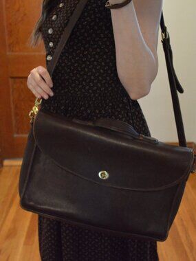 Vintage Coach Multipocketed Leather Briefcase in Dark Brown